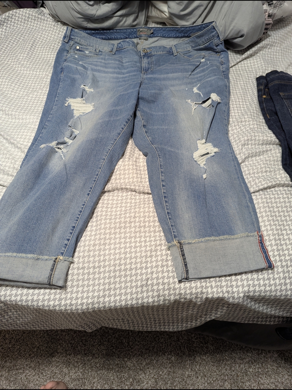 torrid Light Wash Distressed Boyfriend Jeans with Cuffed Hem
